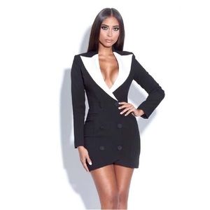 Exclusive High Quality Black Crepe Blazer Mini Dress for Women